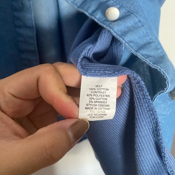 Collection B Denim-Blue Ruffle Cap Sleeve Button Front Top - Picture 4 of 5